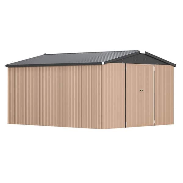 14 ft. W x 10 ft. D Metal Storage Shed with 2 Doors for backyard garden in Grey (140 sq. ft.)