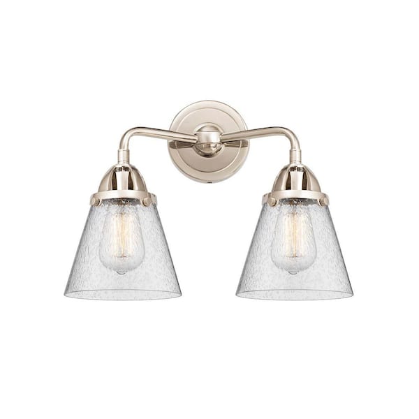 Cone 14.25 in. 2-Light Polished Nickel Vanity Light with Glass Shade