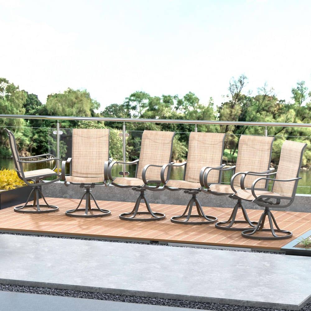 6-Piece Outdoor Swivel Bar Stool Steel Set with High Bistro Chairs-Perfect 