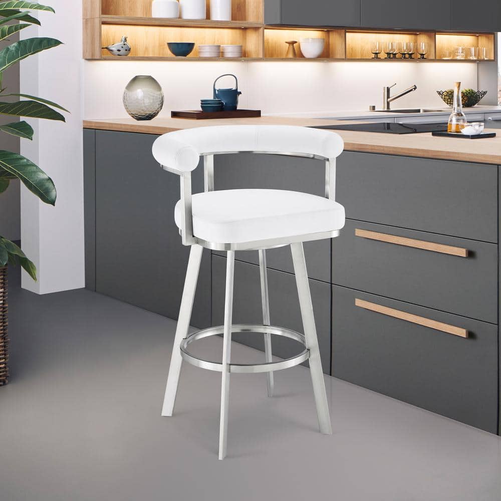 White Faux Leather and Chrome Swivel Counter Stool