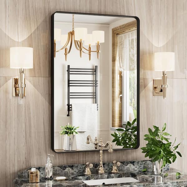 Spigel 24 in. W x 36 in. H Vanity Rectangular Black Wall Mirror Aluminum Alloy Framed Bathroom Mirror