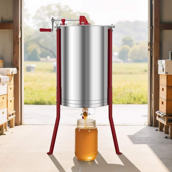 6-Frame Manual Honey Extractor with Transparent Lid, Stainless Steel Drum, Adjustable Stand, Honeycomb Centrifuge