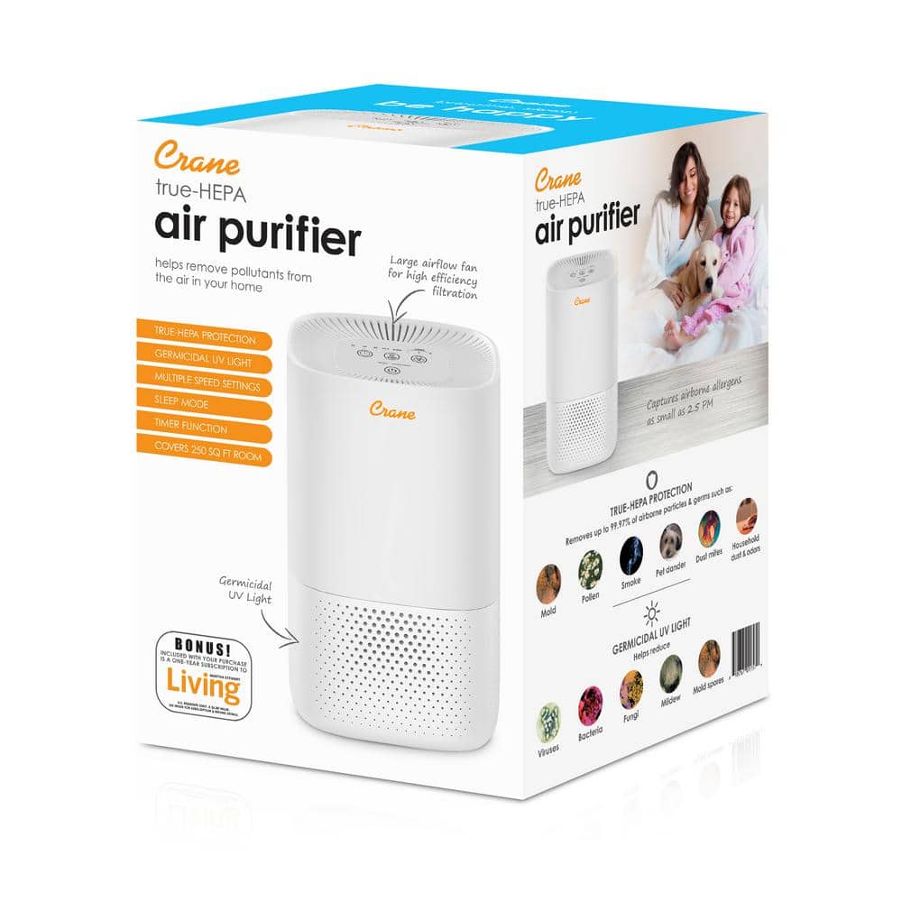 Crane White True HEPA Filter Tower Air Purifier