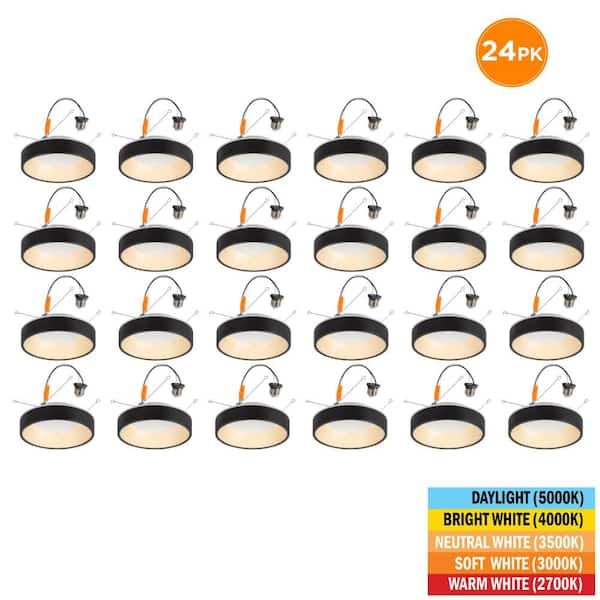 6 in. Retrofit Matte Black White Oak Accent Integrated LED Recessed Light Night Light Feature Adjustable CCT (24-Pack)