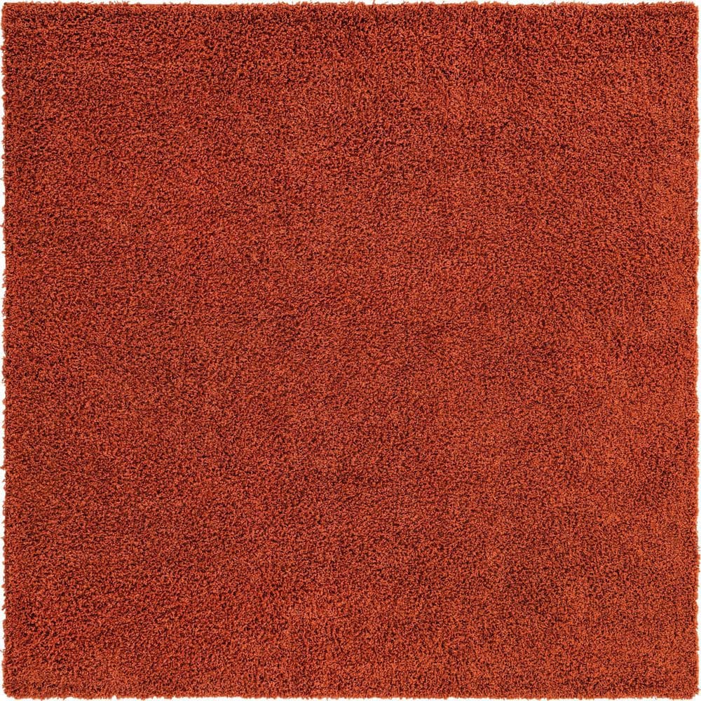 Unique Loom Solid Shag Terracotta 8 ft. Square Area Rug 3127819 - The ...