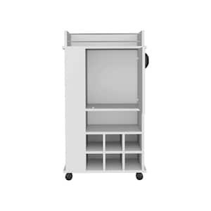 21.65 in. White Wood Kitchen Cart with 6 Built-in Wine Rack and Casters