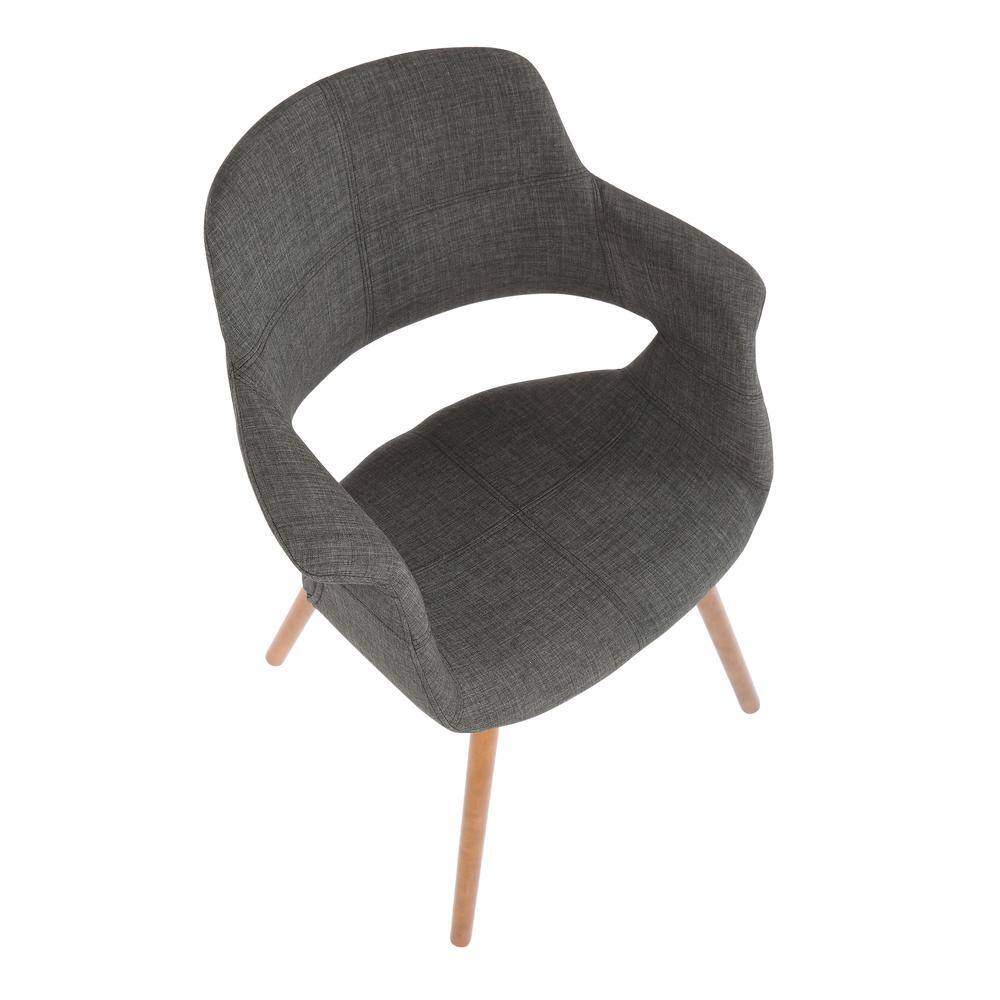 High-Back Walnut and Charcoal Fabric Upholstered Arm Chair
