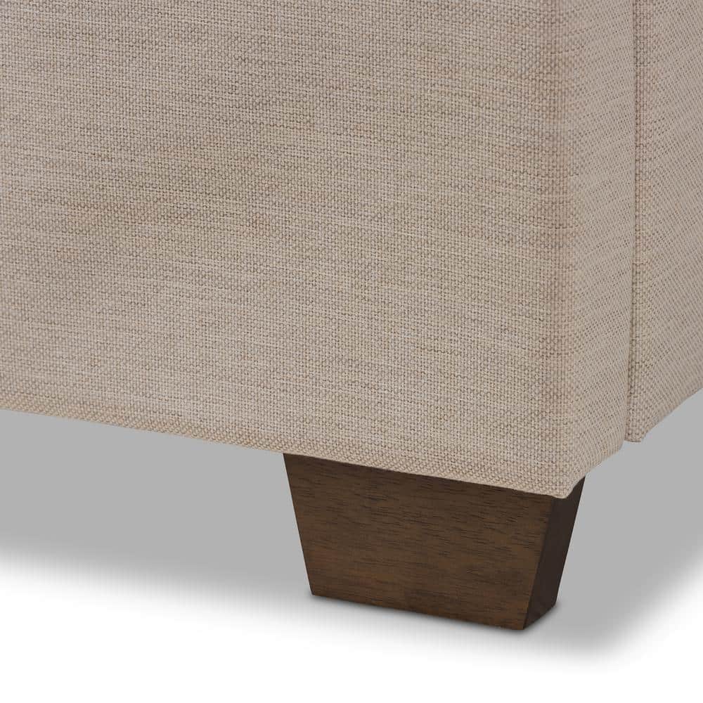 King Light Beige Upholstered Wood Frame Bed with Tufted Headboard