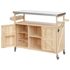 Natural Kitchen Cart with Locking Casters;Shelf;Spice Rack;Wheels