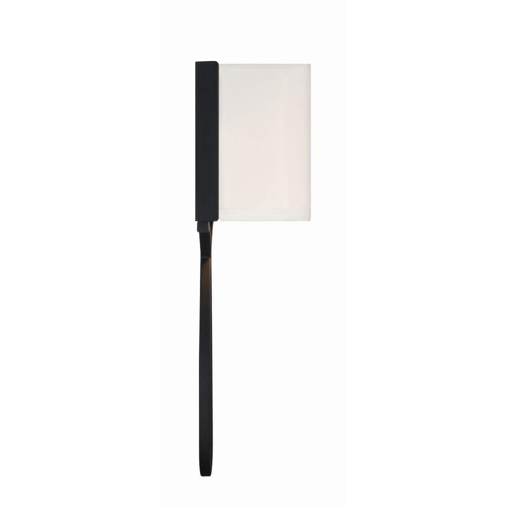 Black Forged 2-Light Wall Sconce with White Silk Shade