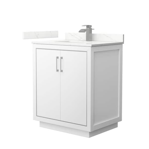 Wyndham Collection Icon 30 in. W x 22 in. D x 35 in. H Single Bath Vanity in White with Giotto Quartz Top