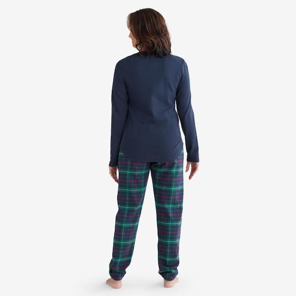 The Company Store Company Cotton Family Flannel Holiday Plaid Women's  Henley Small Navy Multi Pajamas Set 60016 - The Home Depot