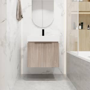 24.10 in. W x 18.50 in. D x 13.00 in . H Plywood Freestanding Bathroom Vanity in White Oak with White Ceramic Top