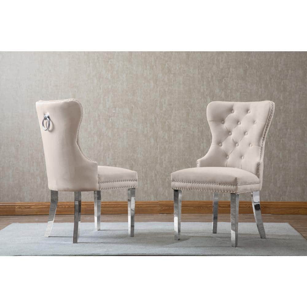 Cream Velvet Upholstered Parsons Side Chair with Metal Frame