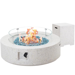 3-Piece 41 in. Round 50,000 BTU Outdoor Propane Gas Fire Pit Table with Propane Tank Table, Glass Wind Guard, Rain Cover