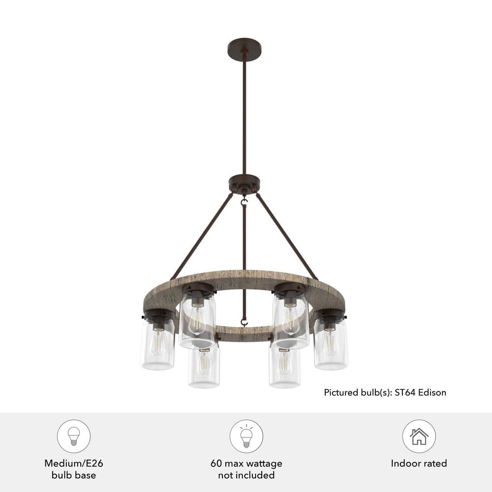 Onyx Bengal Rustic Wood & Bronze 6-Light Chandelier
