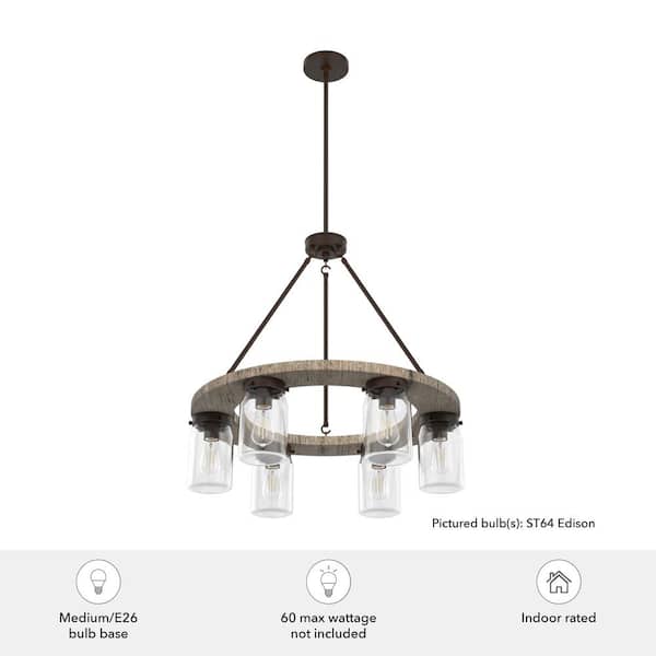 Hunter - Devon Park 6 Light Onyx Bengal Circular Chandelier with Clear Glass Shades Kitchen Light