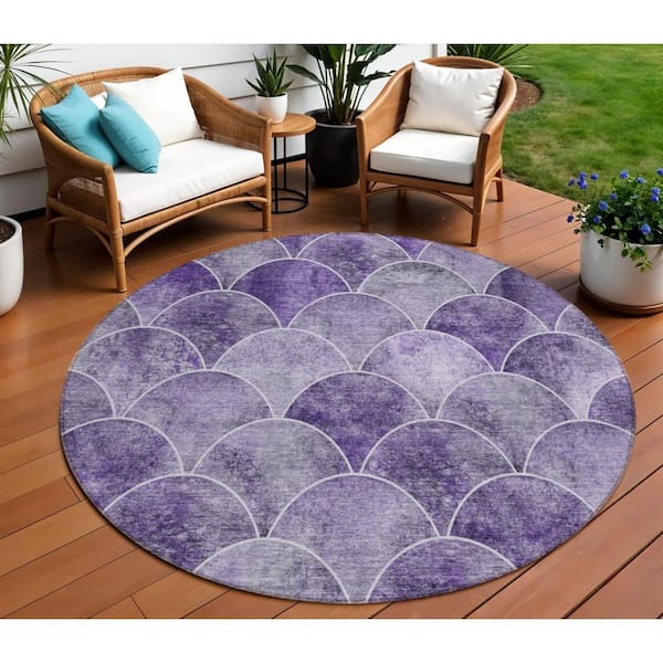 Purple, Lilac, Lavender 8 ft.  RoundWoven Abstract Polyester Round Indoor / Outdoor Area Rug