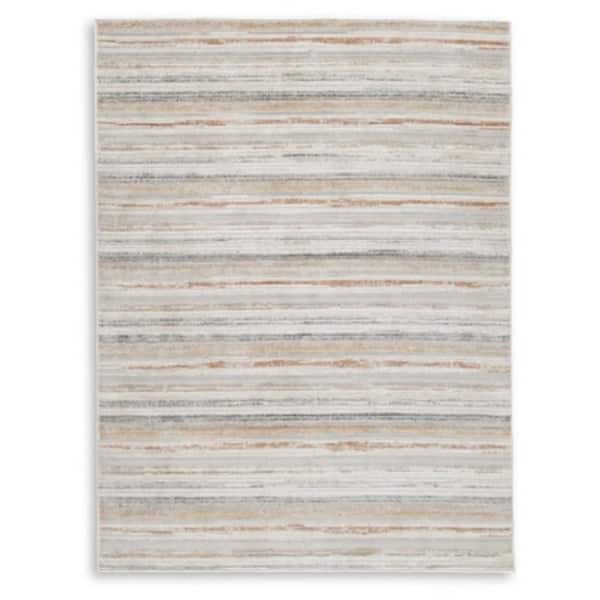 Neyo 5 x 7 White and Brown Striped Pattern Washable Area Rug