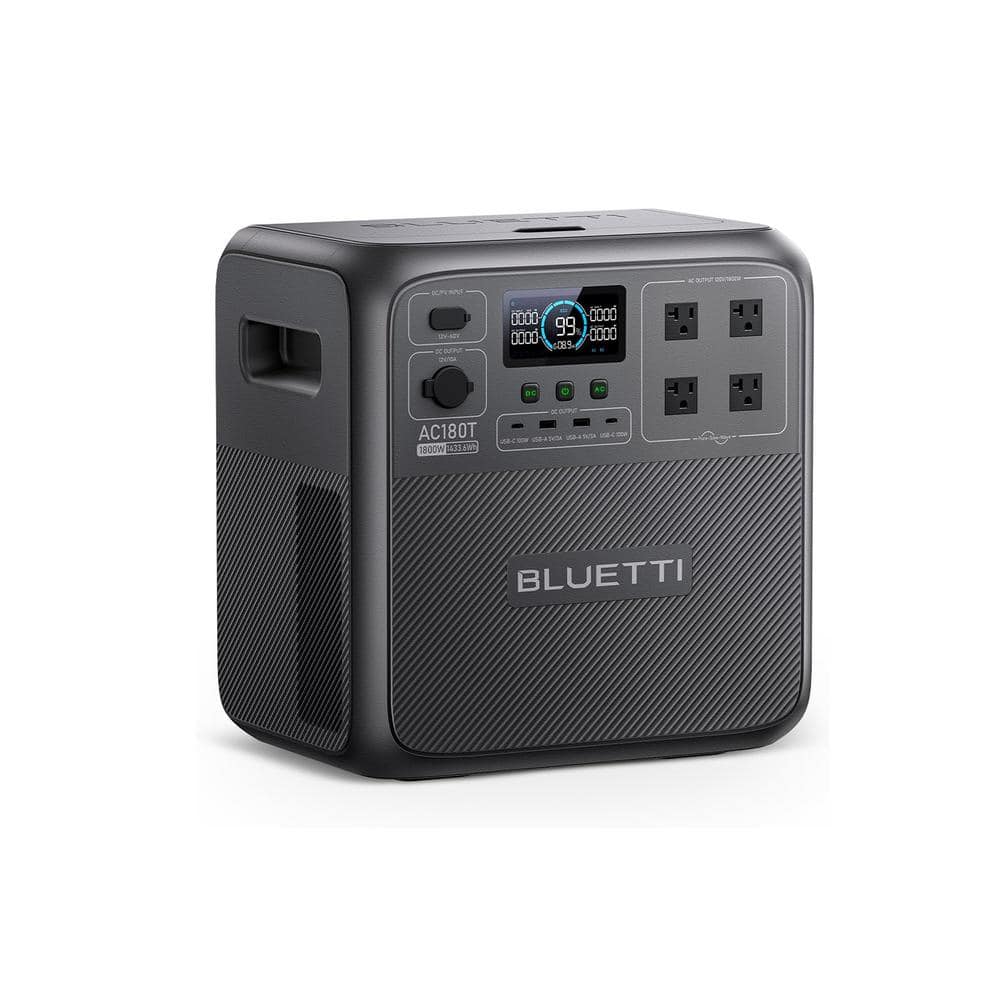 1800W Continuous/2700W Peak Output Power Station AC180T Push Button Start LiFePO4 Battery Solar Generator for Outdoor