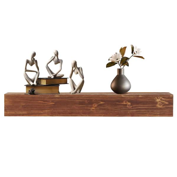 Unbranded 72 in. x 9 in. Rustic Wood Fireplace Mantel Wall-Mounted Floating Shelf Decorative Wall Shelf Light Brown