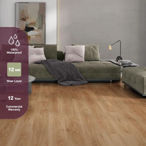 Fox Hollow Oak 12 mm T x 8 in. W Waterproof Laminate Wood Flooring(15.94 sq. ft./Case)