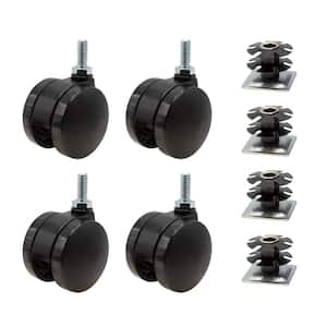 2 in. Black Furniture Swivel Caster with 440 lbs. Load Rating for 1-1/4 in. Square, 16 up to 18 gauge tubing (4-Pack)