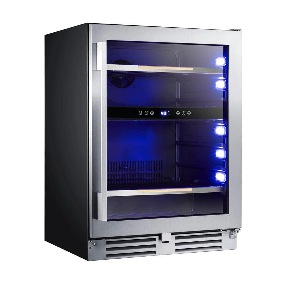 Compact Black Stainless Steel Beverage Cooler with Glass Door