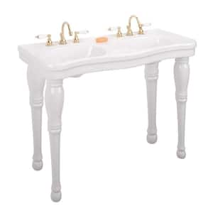 White vitreous China Double Basin Bathroom Console Sink 46 3/4 in. W with 4 Spindle Legs Pedestals