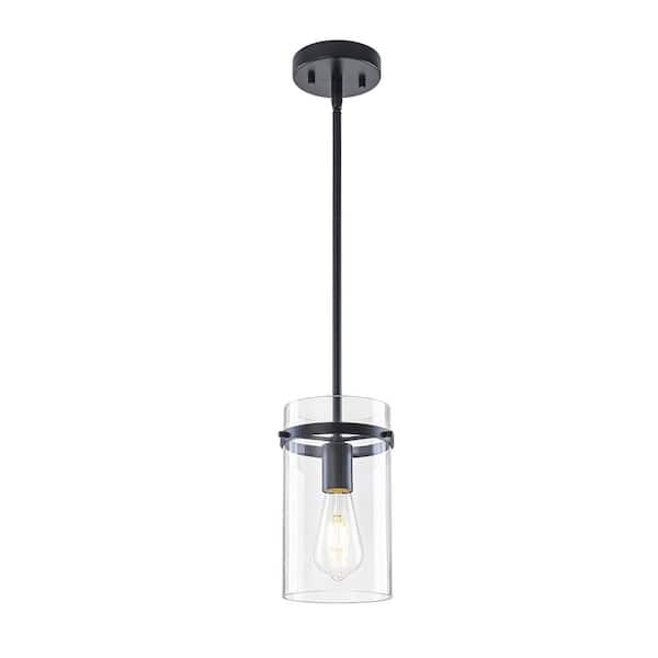 4.7 in. Modern Farmhouse Black Adjustable Pendant Light Kitchen Island with Clear Cylinder Glass Shades for Dining Room
