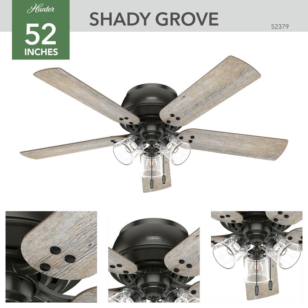 Noble Bronze 52" Low Profile Ceiling Fan with Light Kit