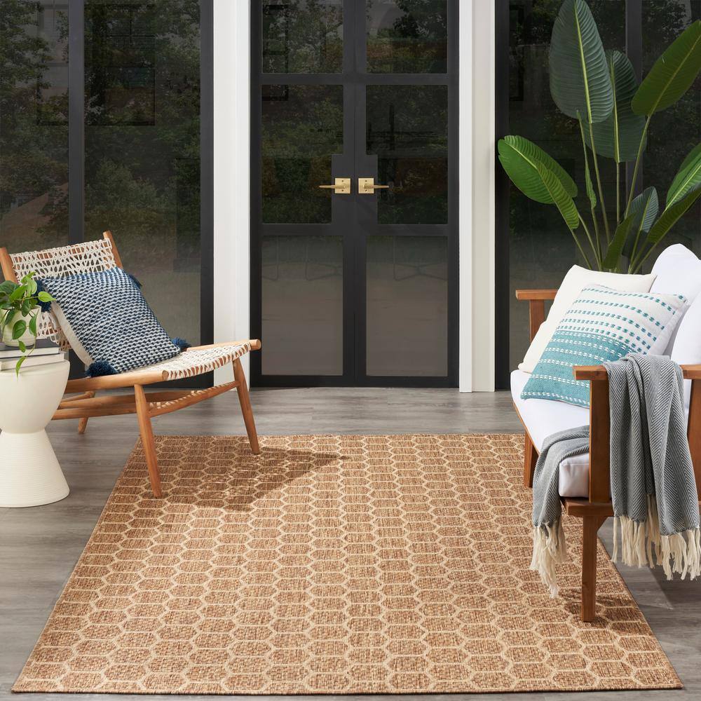 Natural Brown Geometric Flat Woven Reversible 5' x 7' Area Rug