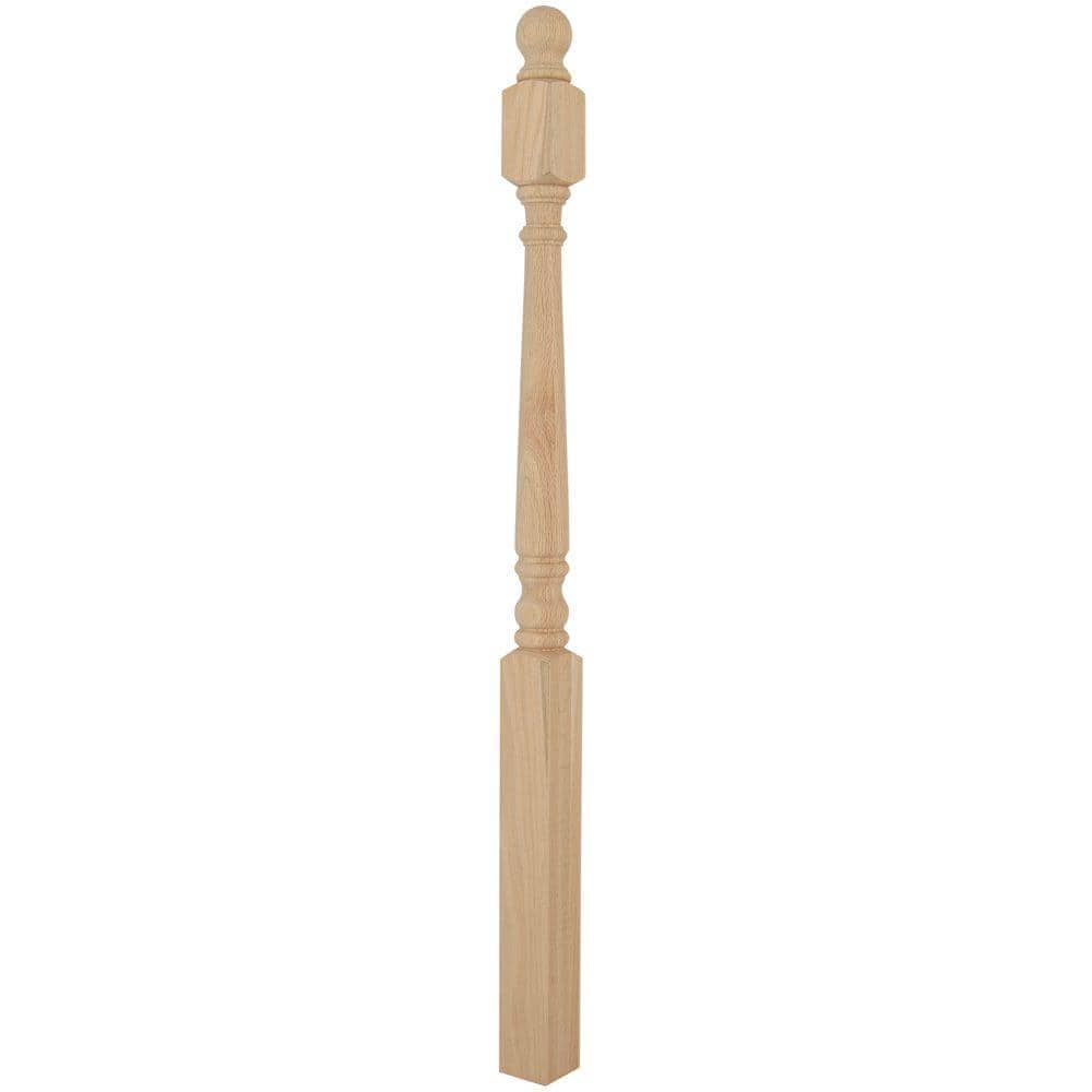 EVERMARK Stair Parts 4012 54 in. x 3 in. Unfinished Red Oak Ball Top Newel Post for Stair