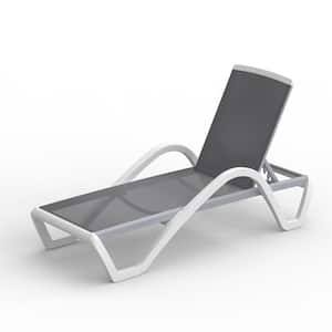 Gray Metal Adjustable Outdoor Chaise Lounge, Aluminum Lounge Chairs with Arm All Weather Pool Chairs for Pool, Lawn