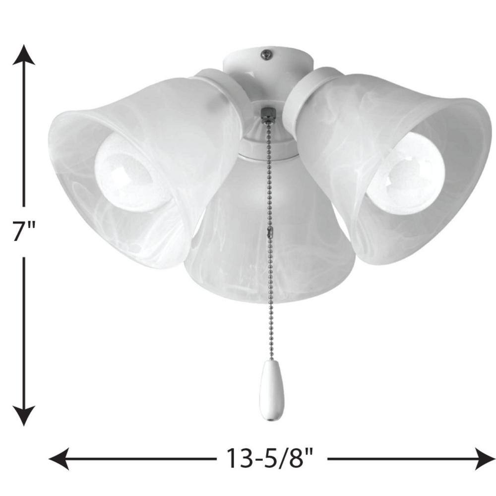 White Steel LED 3-Light Ceiling Fan Kit with Alabaster Glass Shades