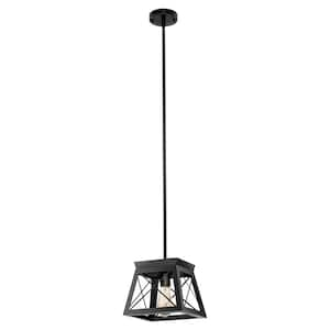 1-Light Matte Black Lantern Pendant Light, Industrial Farmhouse Basket Chandelier for Bedroom and Kitchen