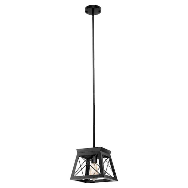 Briignite 1-Light Matte Black Lantern Pendant Light, Industrial Farmhouse Basket Chandelier for Bedroom and Kitchen