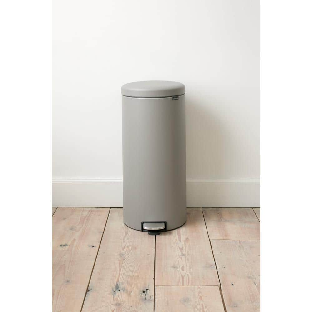 Mineral Concrete Gray Plastic Step-On Kitchen Trash Can, 8 Gallon