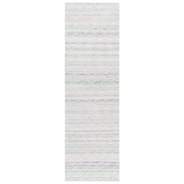 Abstract 2 ft. x 8 ft. Green/Ivory Geometric Diamonds Runner Rug