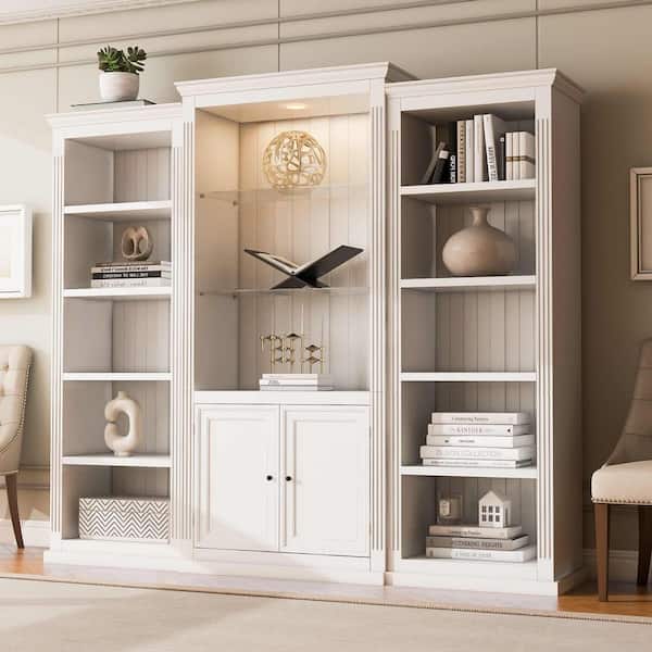 White 78.75 in. Accent Cabinet, Display Cabinet with 5-Colors Dimmable Ceiling Light, Storage and Doors