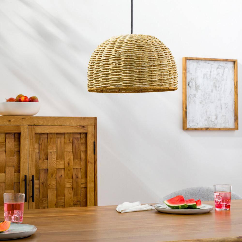 Maser Seagrass and Metal 14" Incandescent Pendant Light