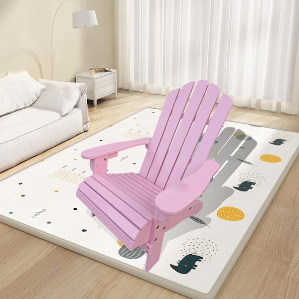 Pink Wood Outdoor Patio Children Adirondack Chair Curved Backrest