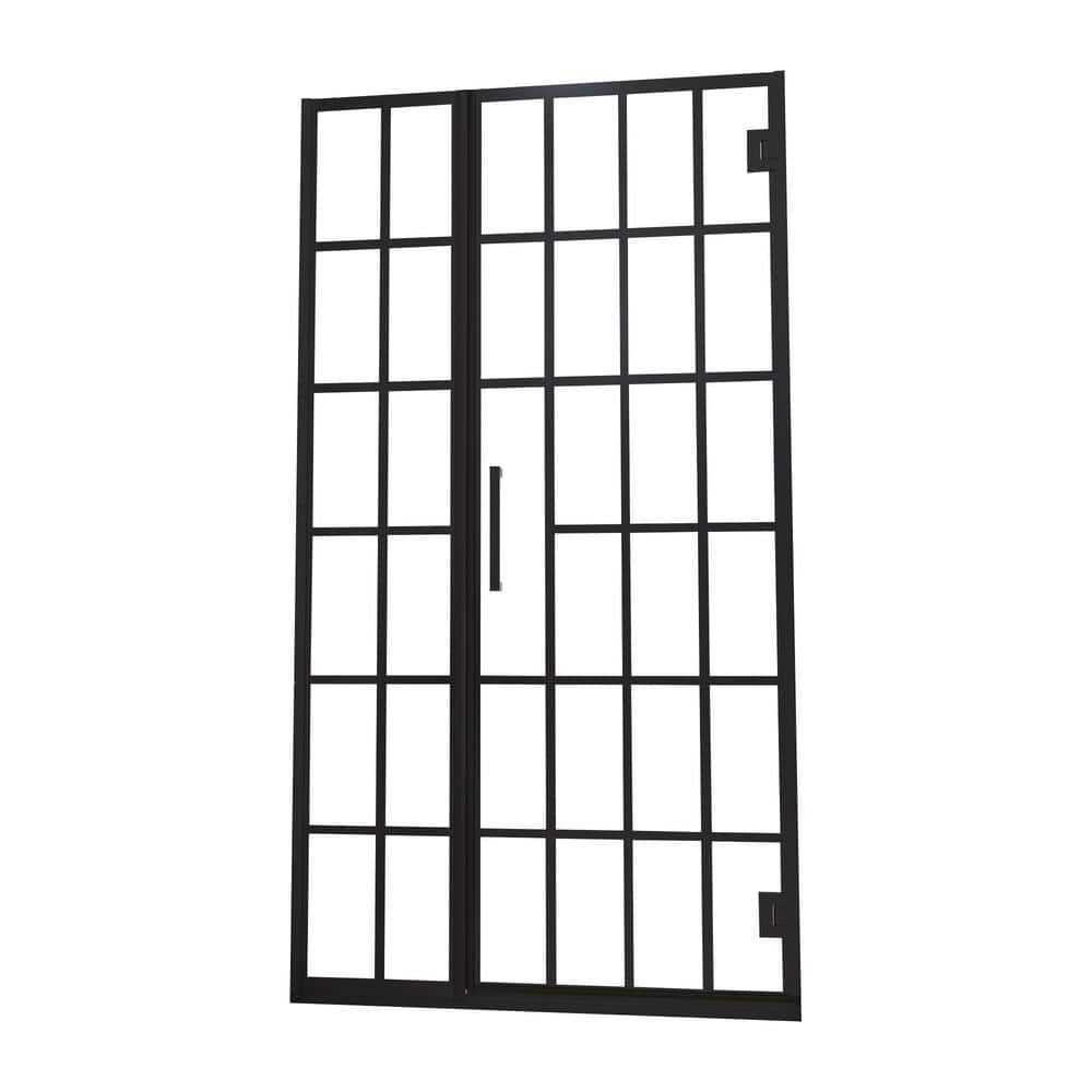 48 in. W x 72 in. H Hinged Semi-Frameless Tub Door in Matte Black Finish wi
