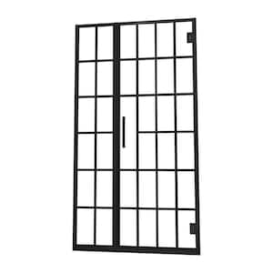 35 in. W x 72 in. H Semi-Frameless Hinged Shower Door/Enclosure in Matte Black with Pattern Glass