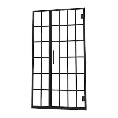 41 in. W x 72 in. H Semi-Frameless Hinged Shower Door in Tempered Glass Matte Black with Pattern Glass