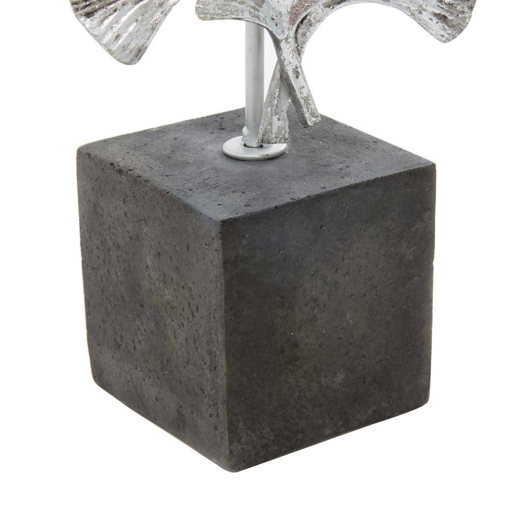 Silver Floral Metal Sculpture with Black Block Base