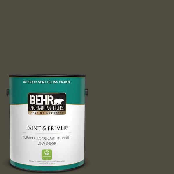 BEHR PREMIUM PLUS 1 gal. #S-H-760 Olive Leaf Semi-Gloss Enamel Low Odor Interior Paint & Primer