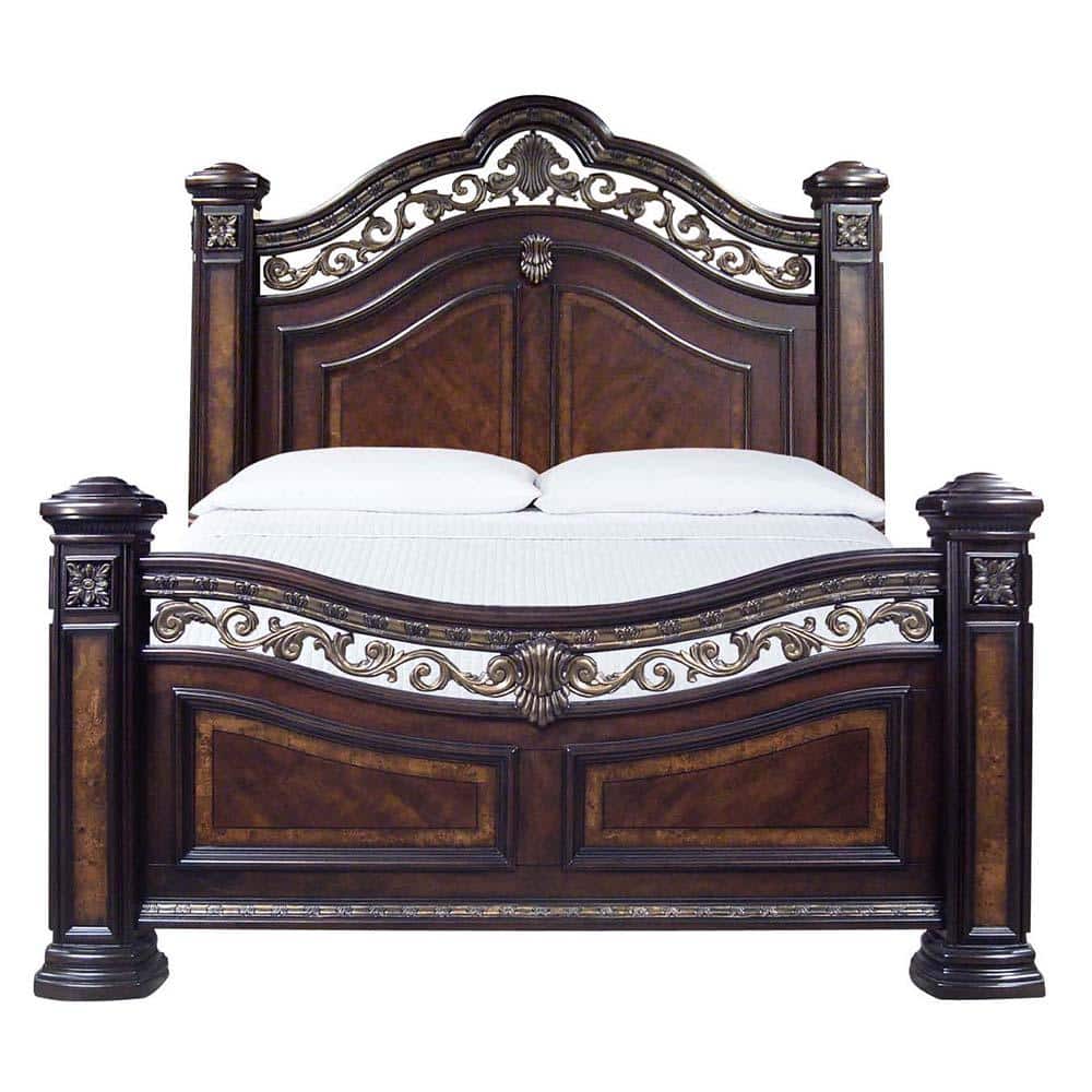 Monte Carlo Cocoa King Poster Bed with Gold Accents