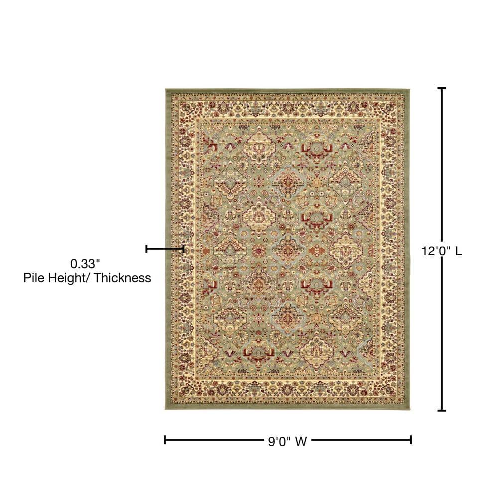 Voyage Light Green and Cream Rectangular Synthetic Area Rug 9' x 12'