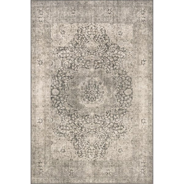 nuLOOM Hillstone Grey 6 ft. 7 in. x 9 ft. Traditional Vintage Medallion Area Rug
